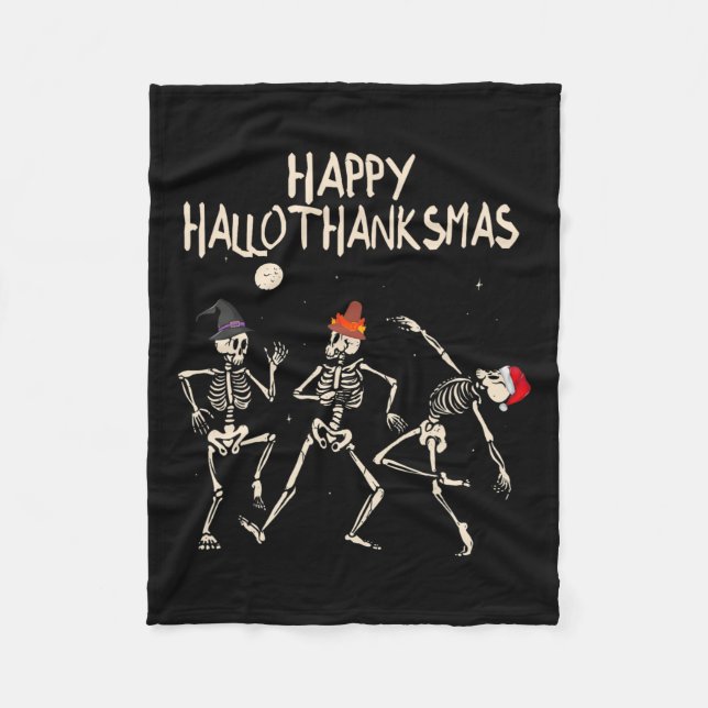 Skeleton Christmas Halloween Thanksgiving Fun  Fleece Blanket (Front)