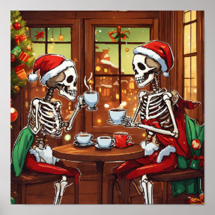 Skeleton Christmas Santa  Poster