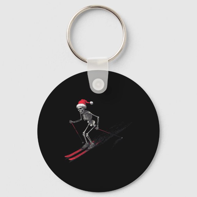 Skeleton Christmas, Skiing, Skier, Mountain, Winte Key Ring (Front)