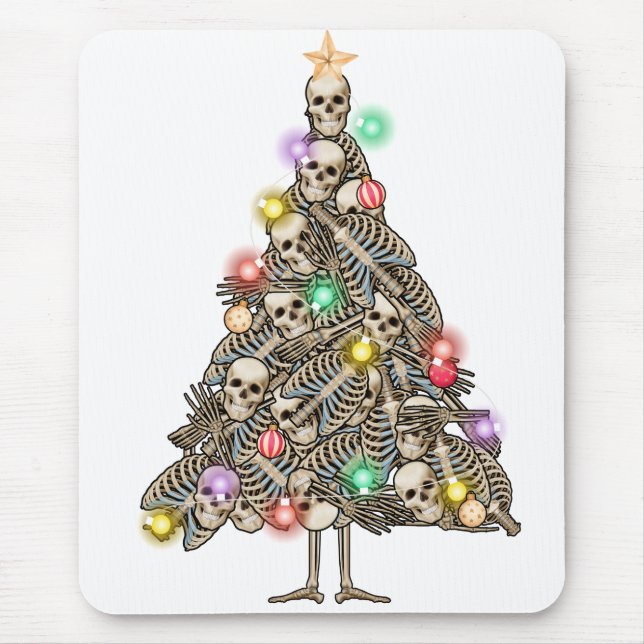 Skeleton Christmas Tree Funny Ugly Xmas Skeletons Mouse Pad (Front)