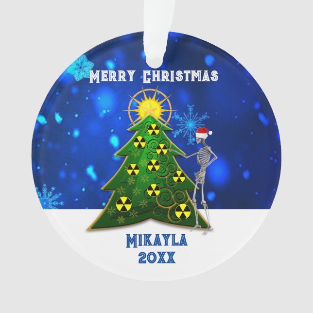 Skeleton & Christmas Tree with Radiation Symbols  Ornament (Front)
