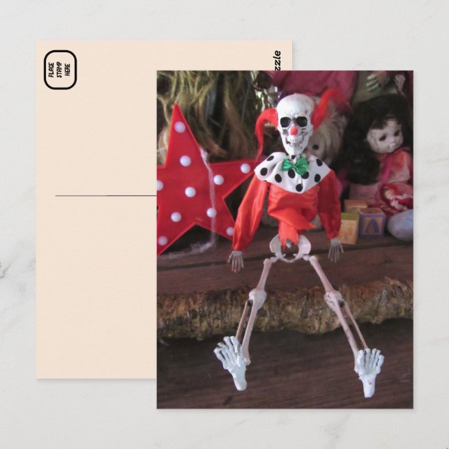 Skeleton Clown Doll Halloween  Postcard (Front/Back)