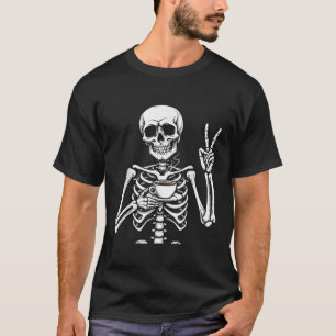 Skeleton Coffee and Peace Sign Hippie T-Shirt