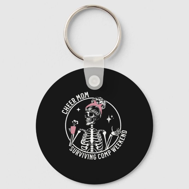 Skeleton Coffee Cheer Mum Surviving Comp Weekend M Key Ring (Front)