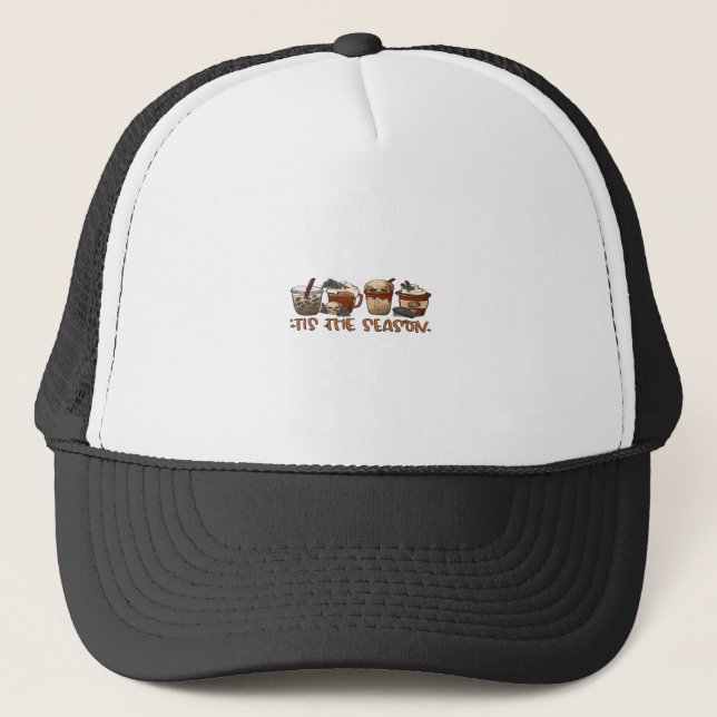 Skeleton Coffee Cups Coffee Lover Trucker Hat (Front)