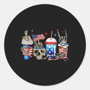 Skeleton Coffee Cups Drinks 4th Of July American P Classic Round Sticker