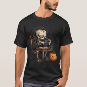Skeleton Coffee Halloween Desk T-Shirt