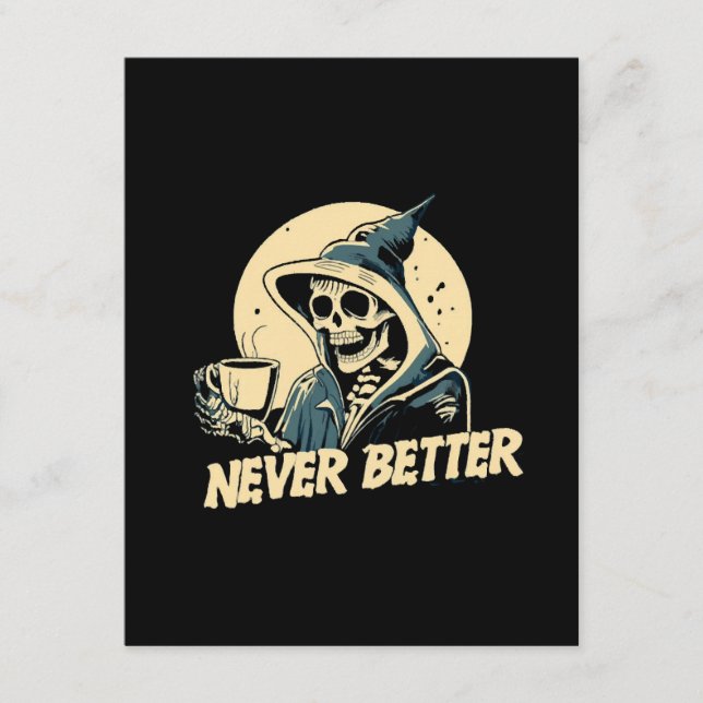 Skeleton Coffee Halloween Enclosure Card (Front)