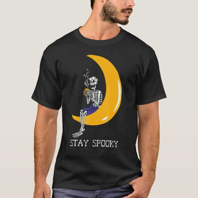 Skeleton Coffee Halloween Pumpkin Latte Drink Pump T-Shirt (Front)