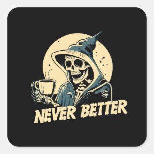 Skeleton Coffee Halloween Square Sticker