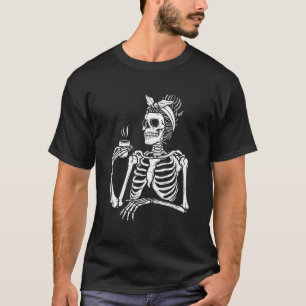 Skeleton Coffee With Messy Hair Design T-Shirt