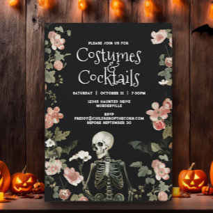 Skeleton Costumes & Cocktails Halloween Party Invitation