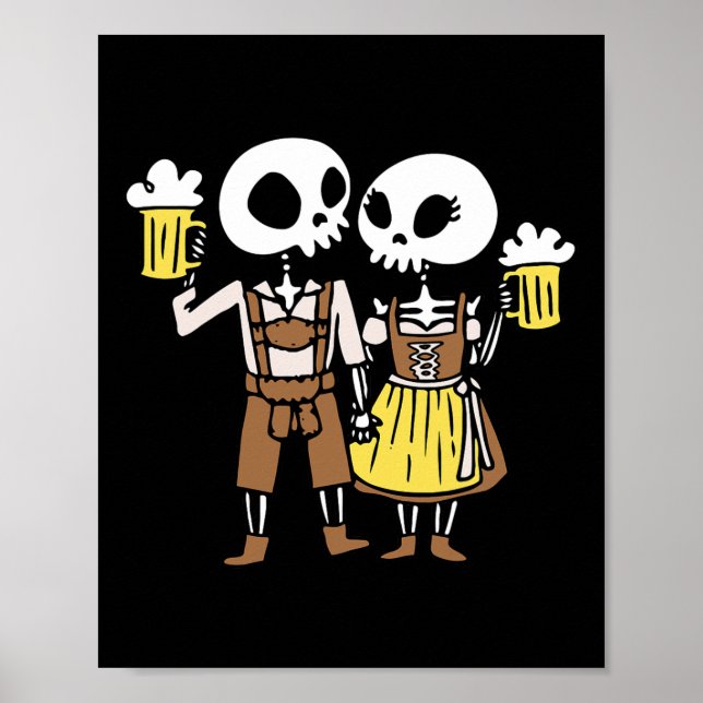 Skeleton Couple Cheering Beer Halloween  Poster (Front)
