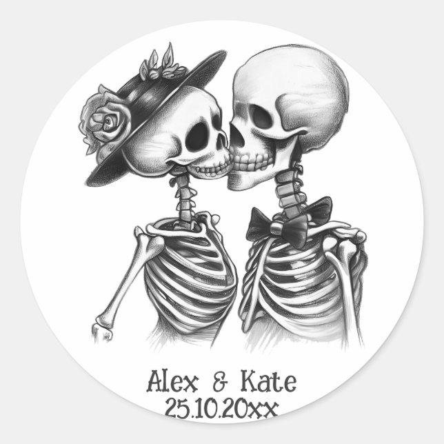 Skeleton Couple Classic Round Sticker (Front)