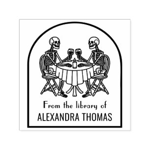 Skeleton Couple Drinking Wine Library Book Name Self-inking Stamp