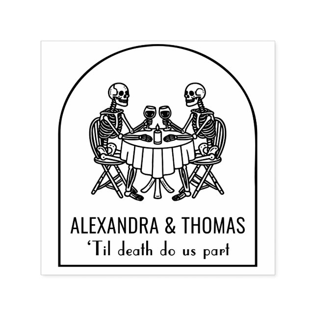 Skeleton Couple Drinking Wine Til Death Do Us Part Self-inking Stamp (Design)