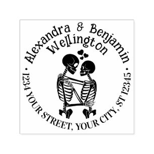 Skeleton Couple Embracing Name Return Address Self-inking Stamp