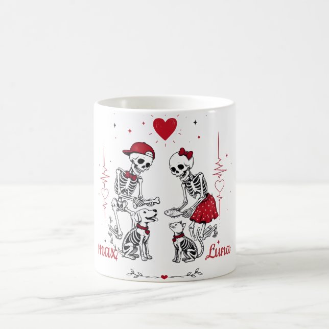 Skeleton Couple Feeding Dog & Cat Coffee Mug (Center)