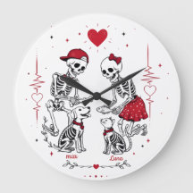 Skeleton Couple Feeding Dog & Cat