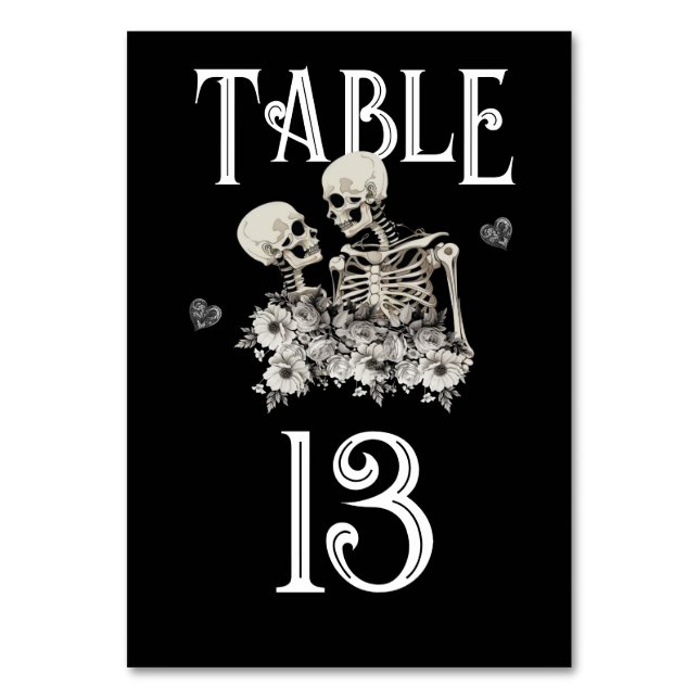 Skeleton Couple Floral Wedding Table Number (Front)