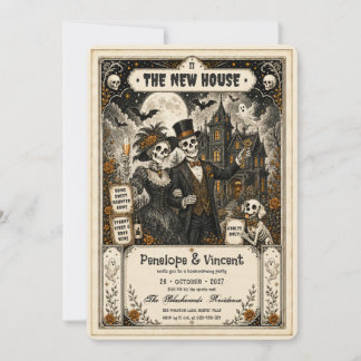 Skeleton Couple Haunted Housewarming Party Invitation