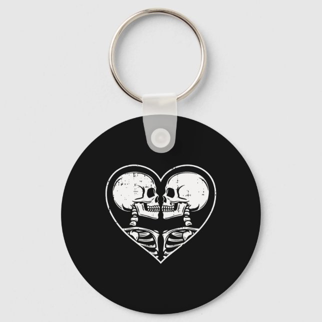 Skeleton Couple Heart Halloween Spooky Bones Skull Key Ring (Front)