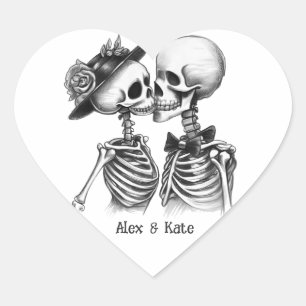 Skeleton Couple Heart Sticker