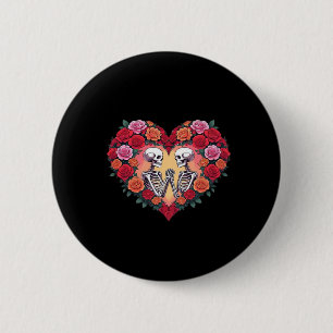 Skeleton Couple Holding Hands Inside A Heart Of Ro 6 Cm Round Badge