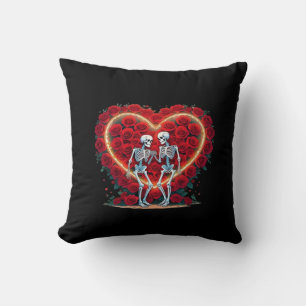 Skeleton Couple Holding Hands Inside A Heart Of Ro Cushion