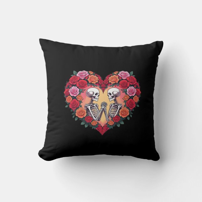 Skeleton Couple Holding Hands Inside A Heart Of Ro Cushion (Front)