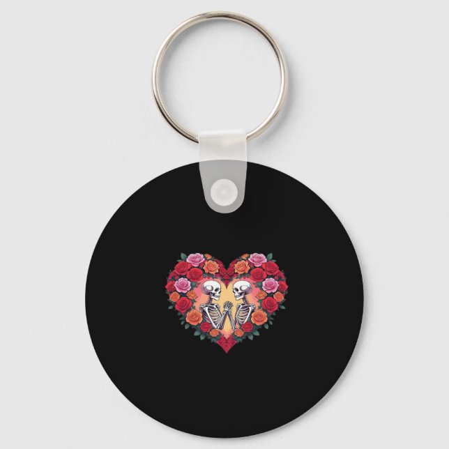Skeleton Couple Holding Hands Inside A Heart Of Ro Key Ring (Front)