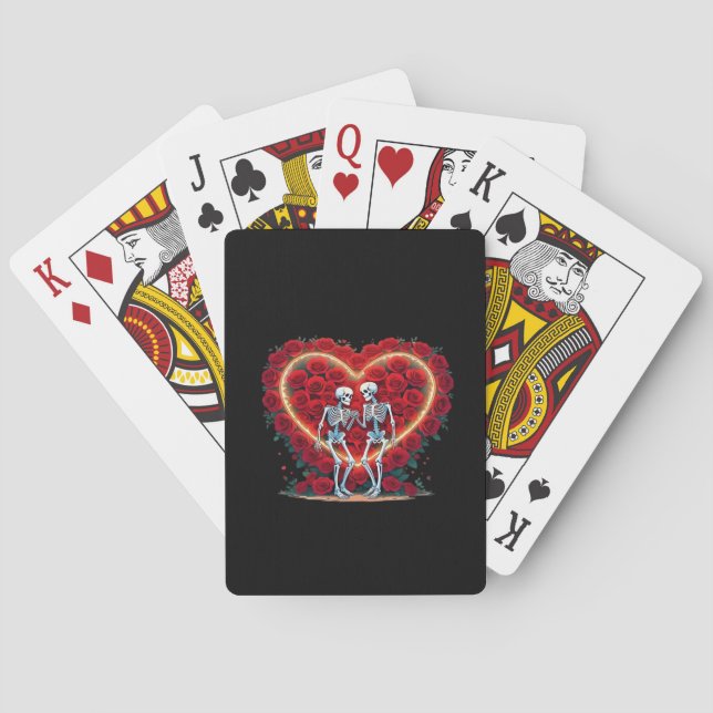 Skeleton Couple Holding Hands Inside A Heart Of Ro Playing Cards (Back)