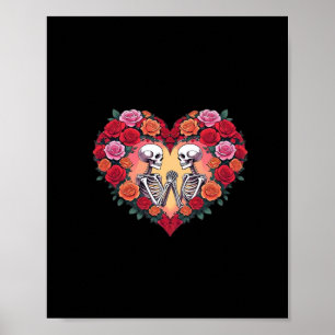 Skeleton Couple Holding Hands Inside A Heart Of Ro Poster