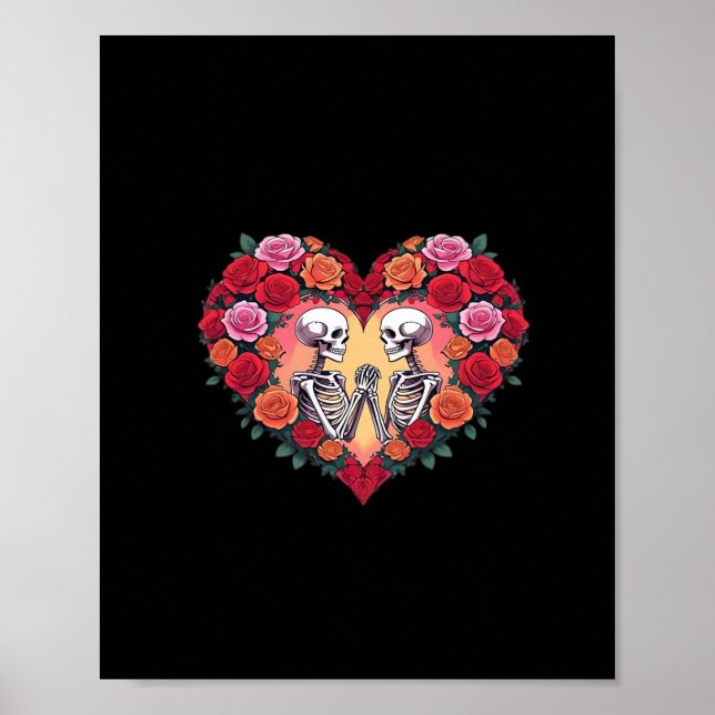Skeleton Couple Holding Hands Inside A Heart Of Ro Poster (Front)