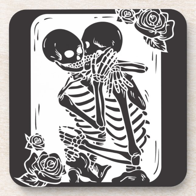 Skeleton Couple Hugging on a Coaster (Front)
