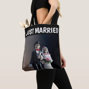 SKELETON COUPLE JUST MARRIED WEDDING TOTE PURSE