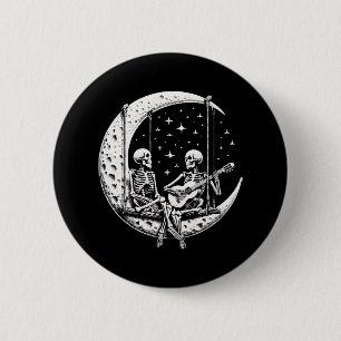 Skeleton Couple Moon Guitar 6 Cm Round Badge