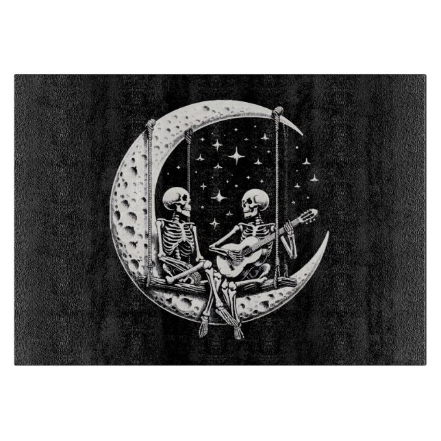 Skeleton Couple Moon Guitar Cutting Board (Front)