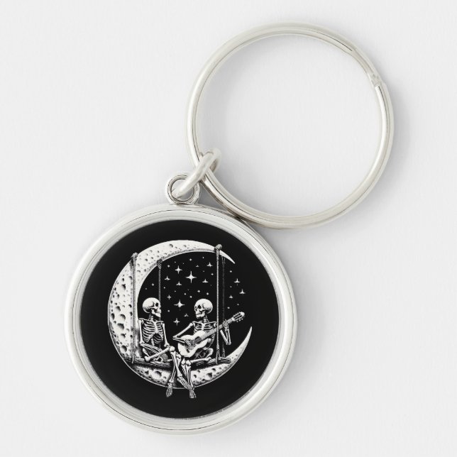 Skeleton Couple Moon Guitar Key Ring (Front)