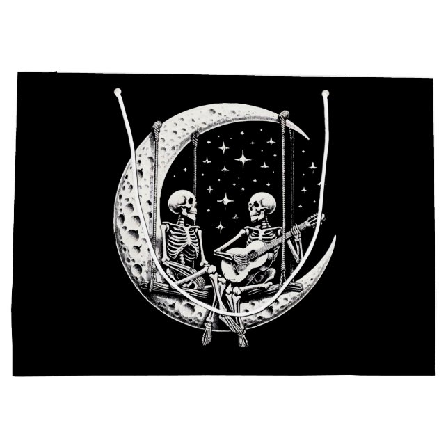 Skeleton Couple Moon Guitar Large Gift Bag (Back)