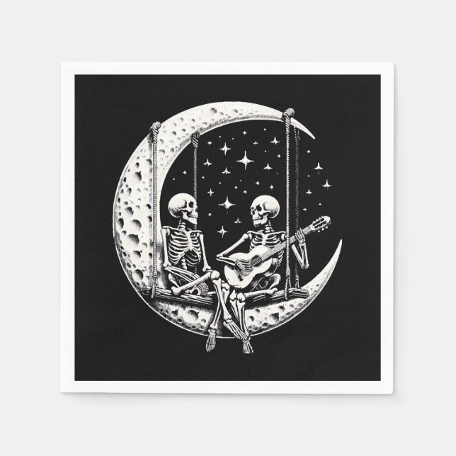Skeleton Couple Moon Guitar Napkin (Front)