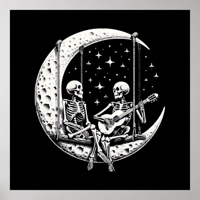 Skeleton Couple Moon Guitar Poster (Front)