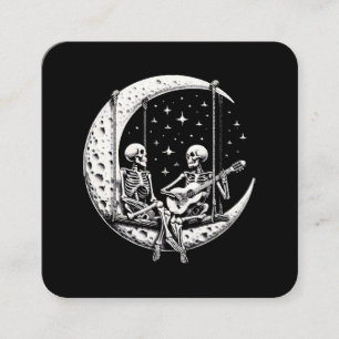 Skeleton Couple Moon Guitar Square Business Card
