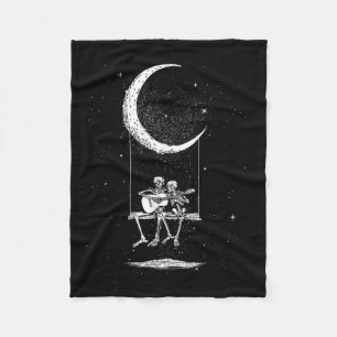 Skeleton Couple Moon Swing Guitar Lover Halloween Fleece Blanket