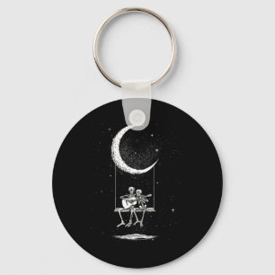 Skeleton Couple Moon Swing Guitar Lover Halloween Key Ring