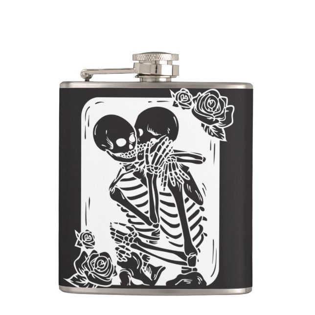 Skeleton Couple on a  Hip Flask (Front)