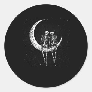 Skeleton Couple On Moon Funny Halloween Costume Me Classic Round Sticker
