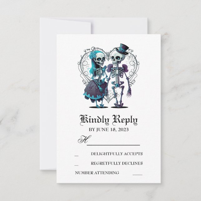 Skeleton Couple Wedding RSVP Card (Front)