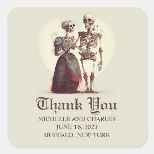 Skeleton Couple Wedding Thank You Square Sticker