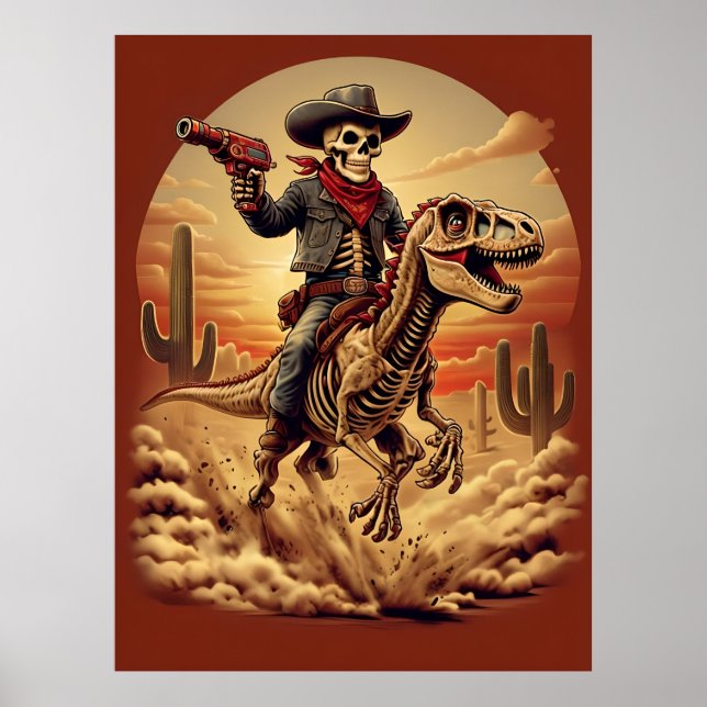 Skeleton Cowboy Riding Dinosaur Poster – Sci-Fi We (Front)